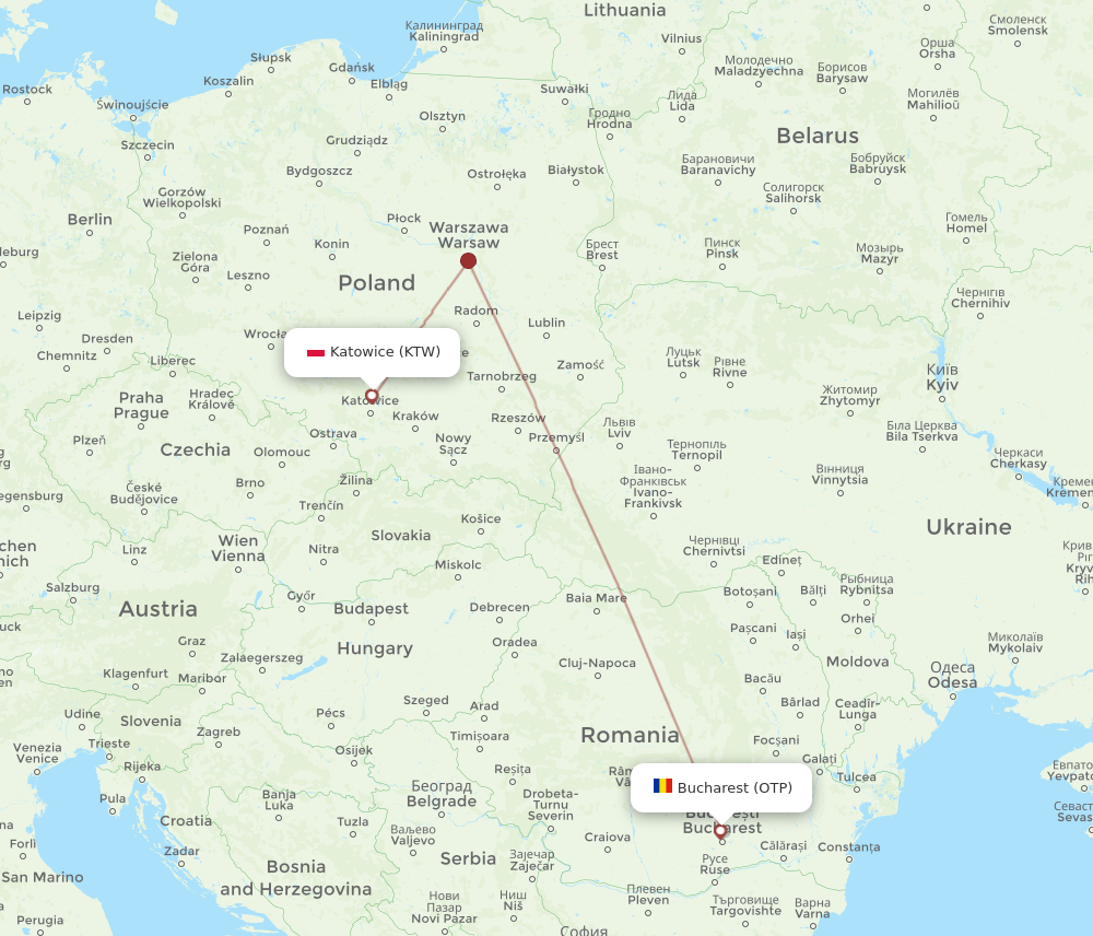 OTP to KTW flights and routes map