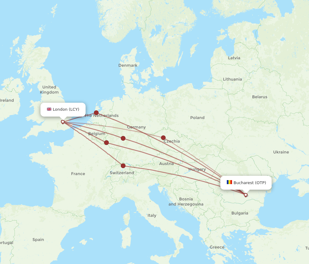OTP to LCY flights and routes map