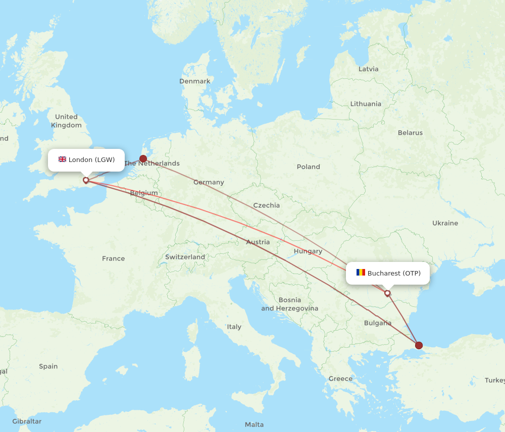 OTP to LGW flights and routes map