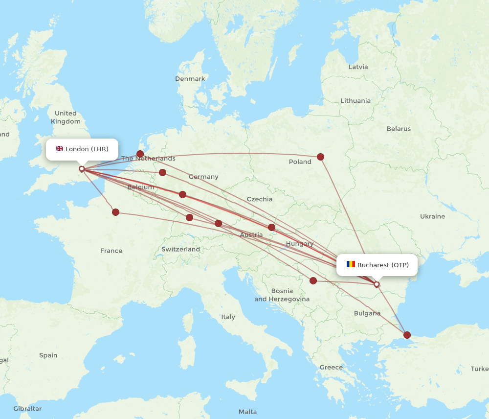 OTP to LHR flights and routes map