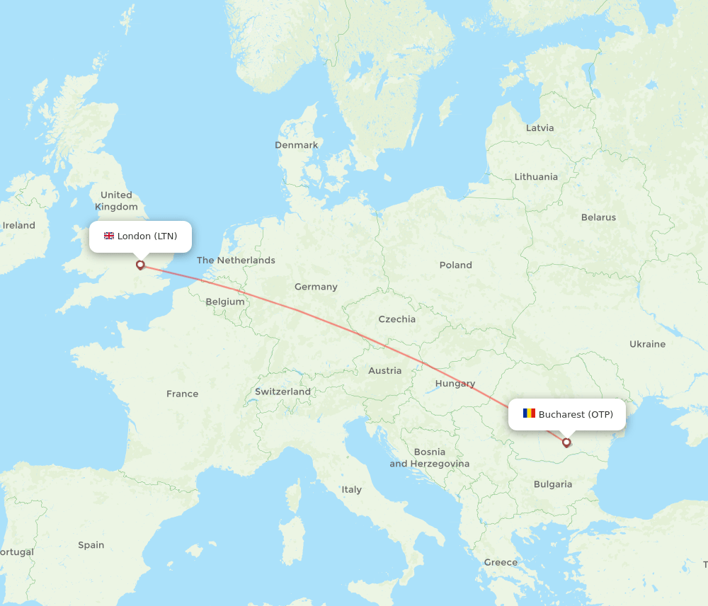 Bucharest - London route map and flight paths