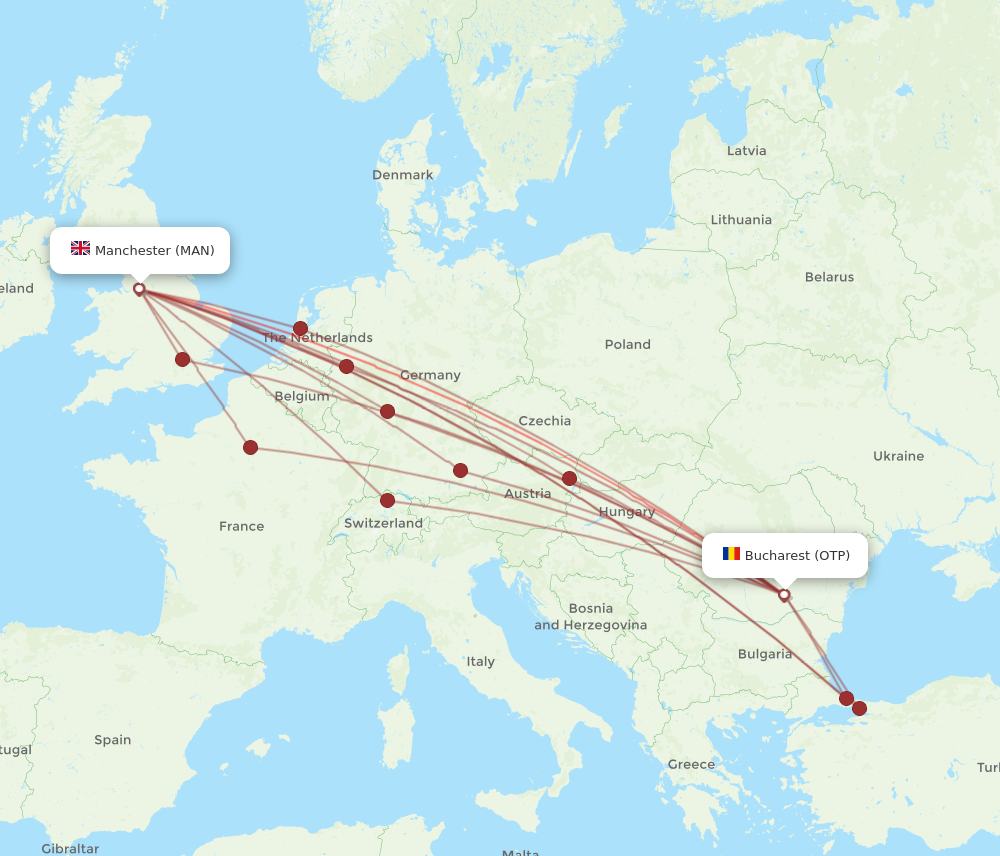 OTP to MAN flights and routes map