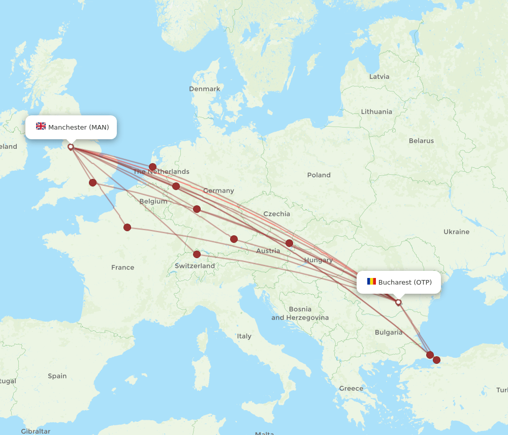 OTP to MAN flights and routes map