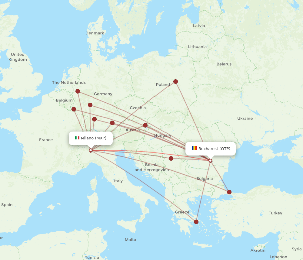 OTP to MXP flights and routes map