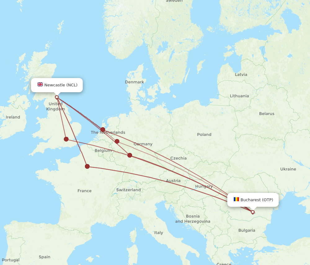 OTP to NCL flights and routes map
