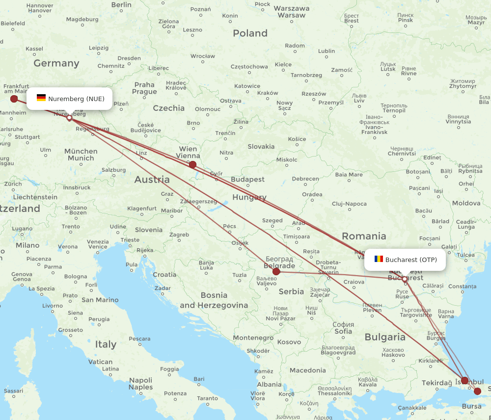 OTP-NUE flight routes