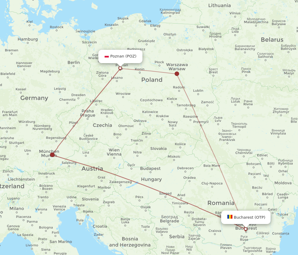OTP to POZ flights and routes map