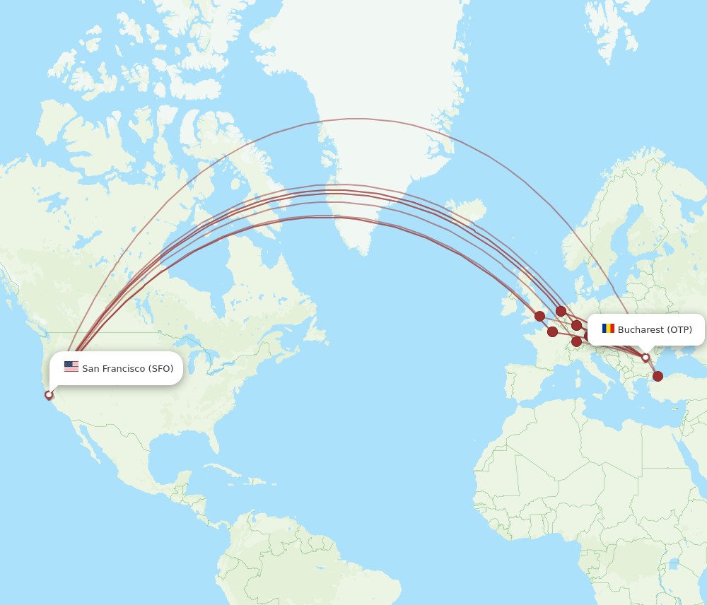 OTP to SFO flights and routes map