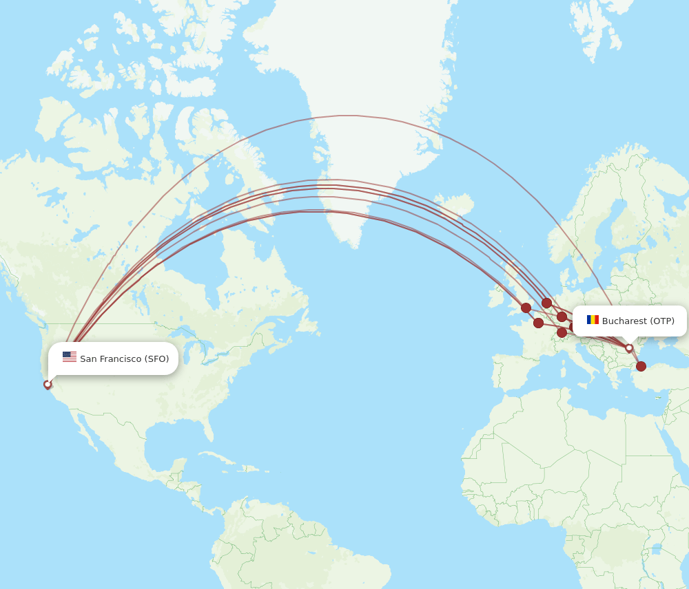 OTP to SFO flights and routes map