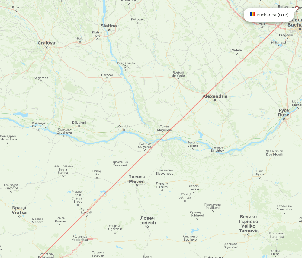 Bucharest - Sofia route map and flight paths