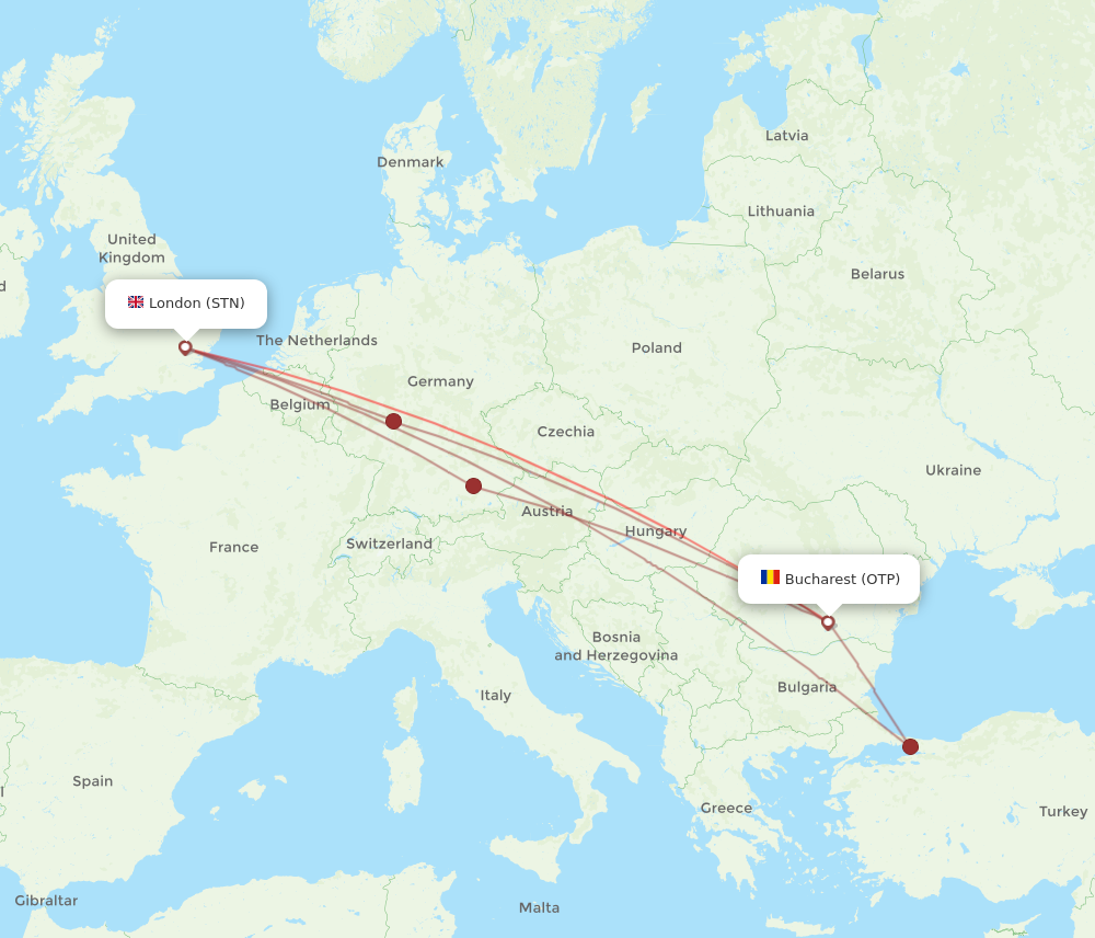 OTP to STN flights and routes map
