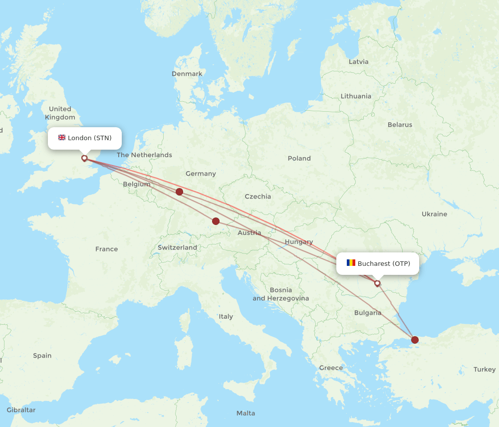 OTP to STN flights and routes map