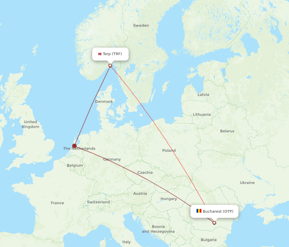 Bucharest - Sandefjord route map and flight paths