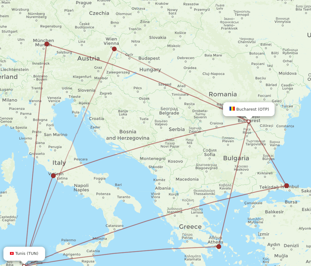 OTP-TUN flight routes