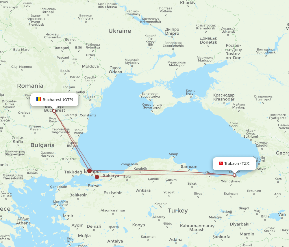 OTP to TZX flights and routes map