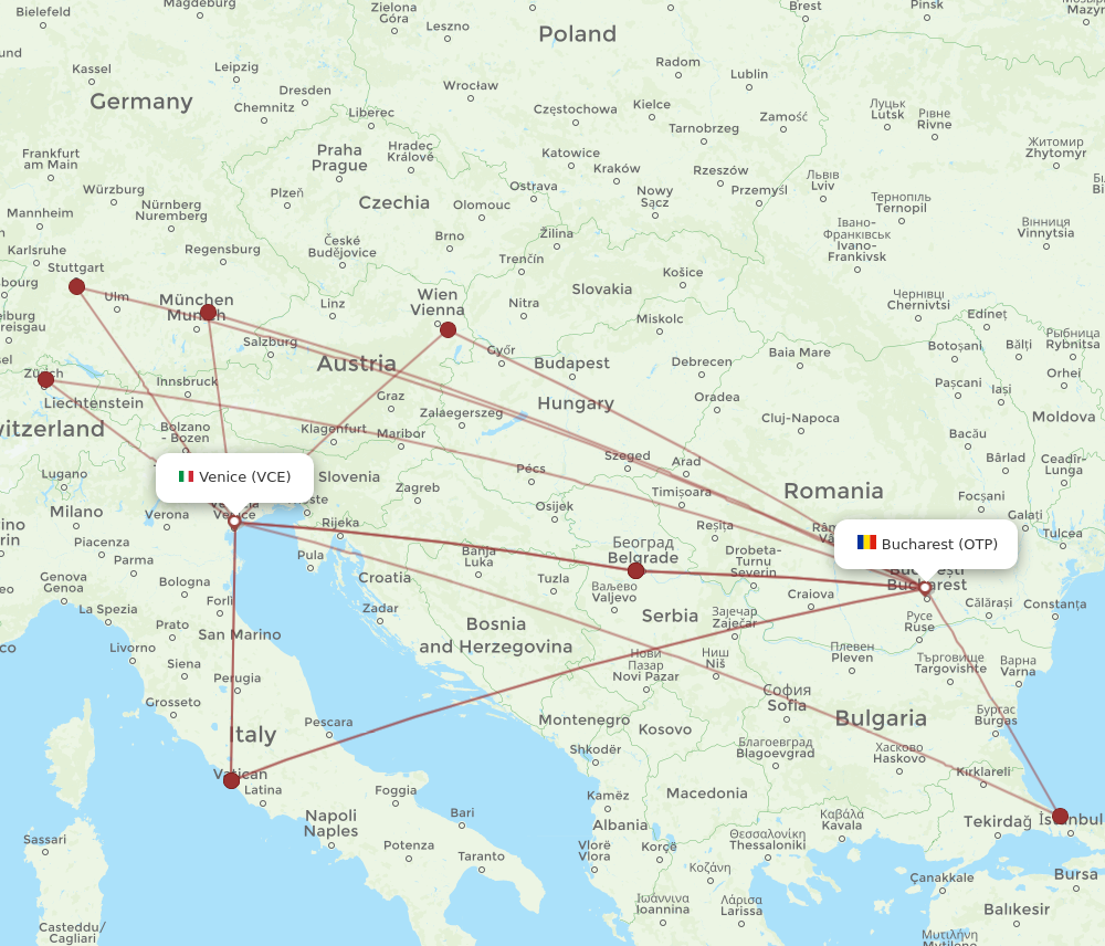 OTP to VCE flights and routes map
