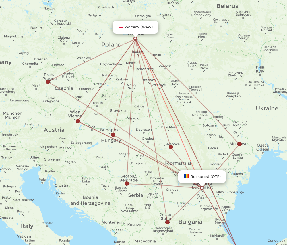 OTP to WAW flights and routes map