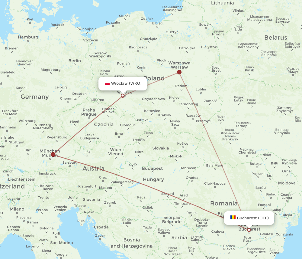 OTP to WRO flights and routes map