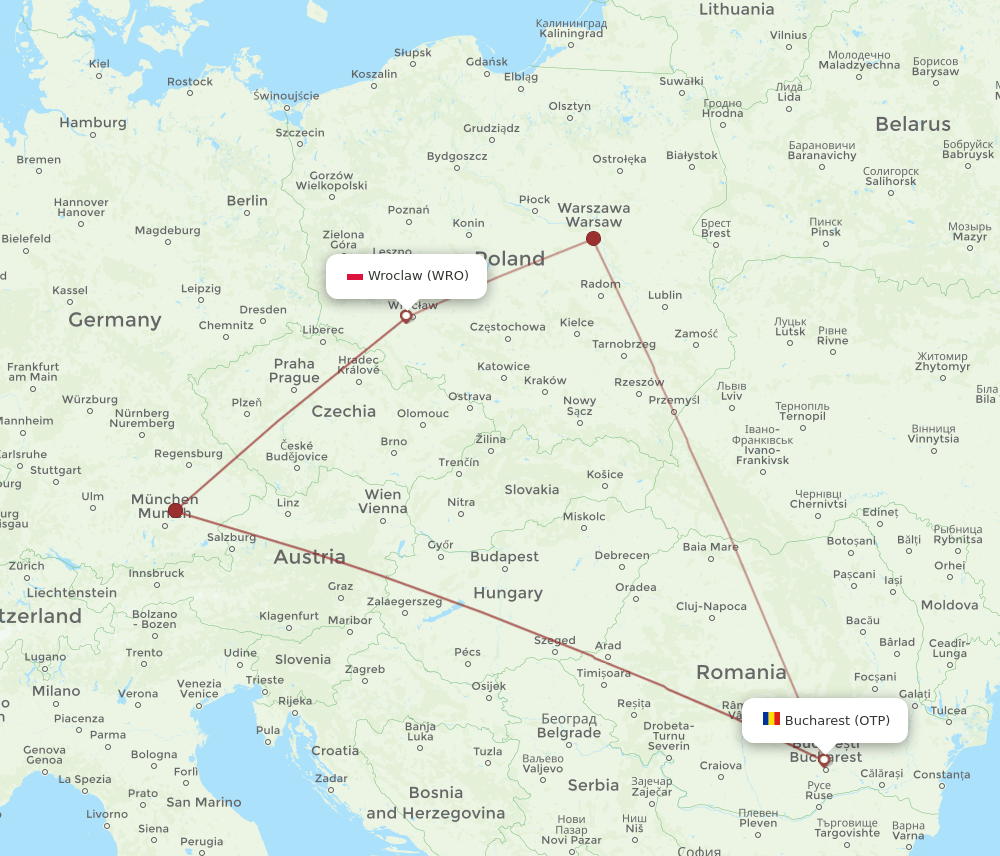 OTP to WRO flights and routes map