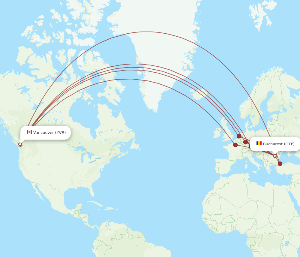 OTP-YVR flight routes