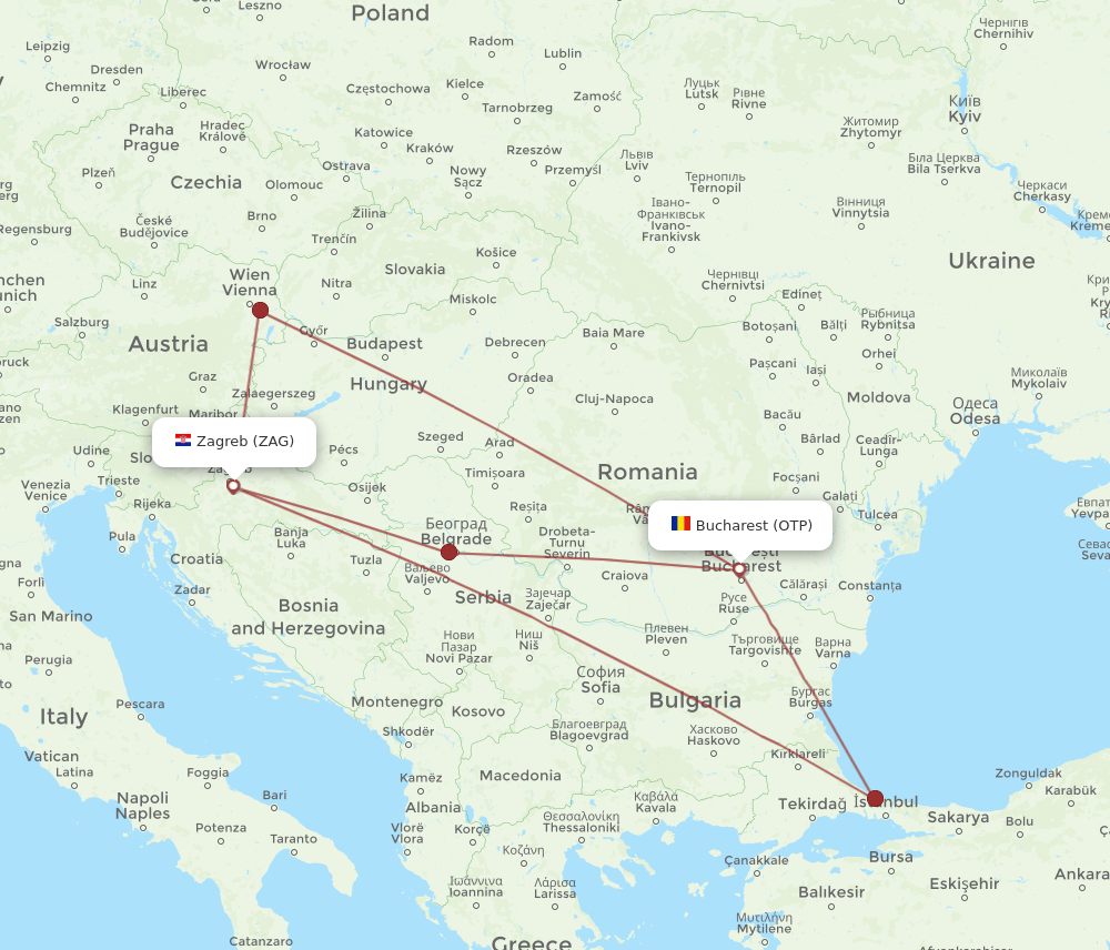 OTP-ZAG flight routes