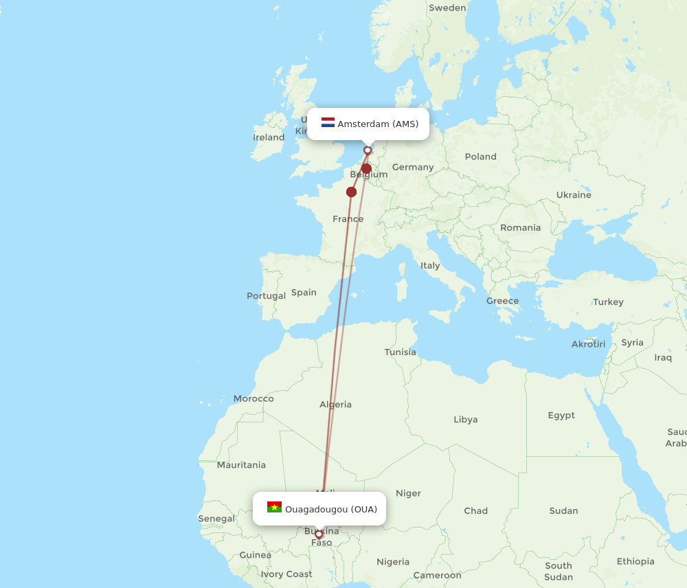 OUA-AMS flight routes