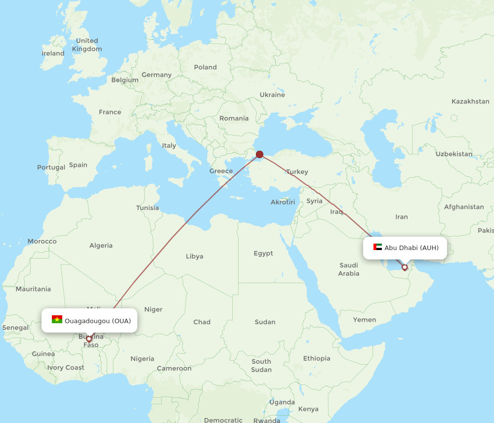 OUA to AUH flights and routes map