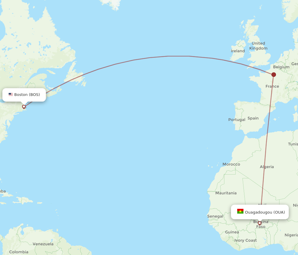OUA-BOS flight routes