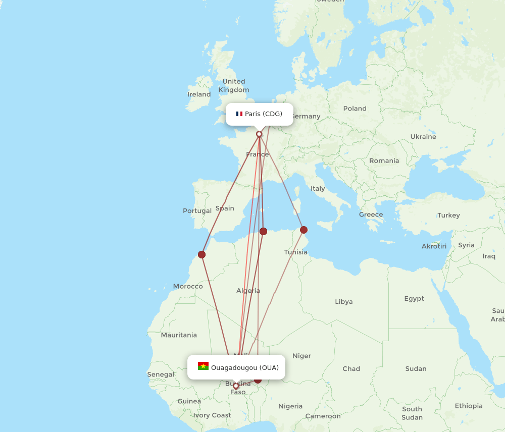 OUA-CDG flight routes