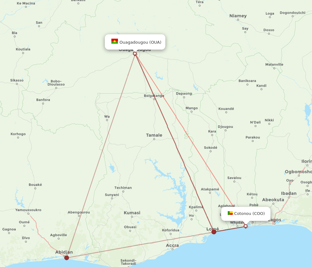 OUA to COO flights and routes map