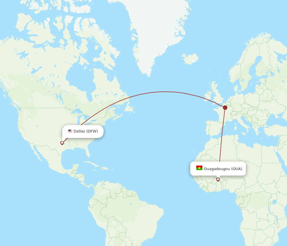 OUA-DFW flight routes