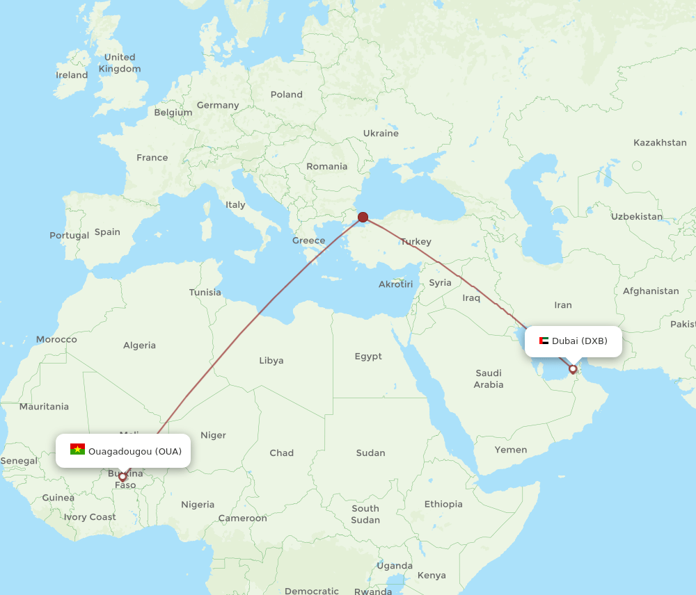 OUA-DXB flight routes