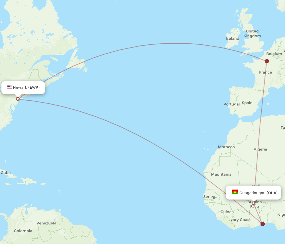 OUA-EWR flight routes