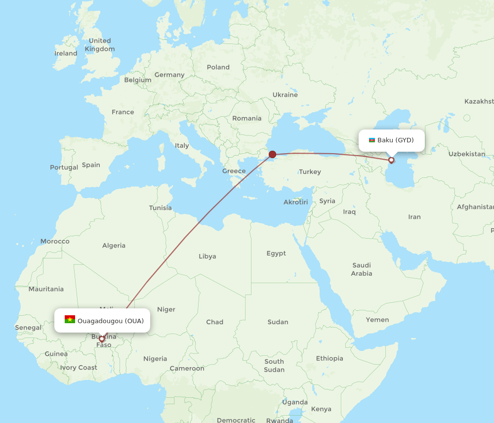OUA-GYD flight routes