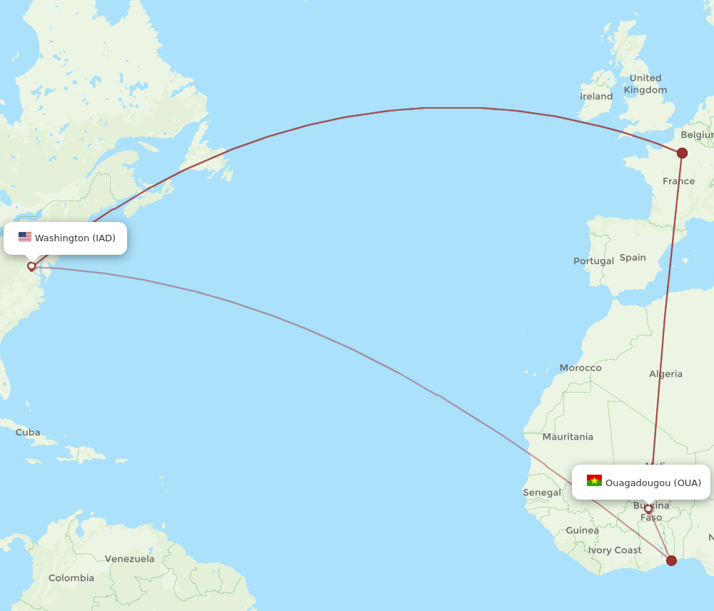 OUA-IAD flight routes
