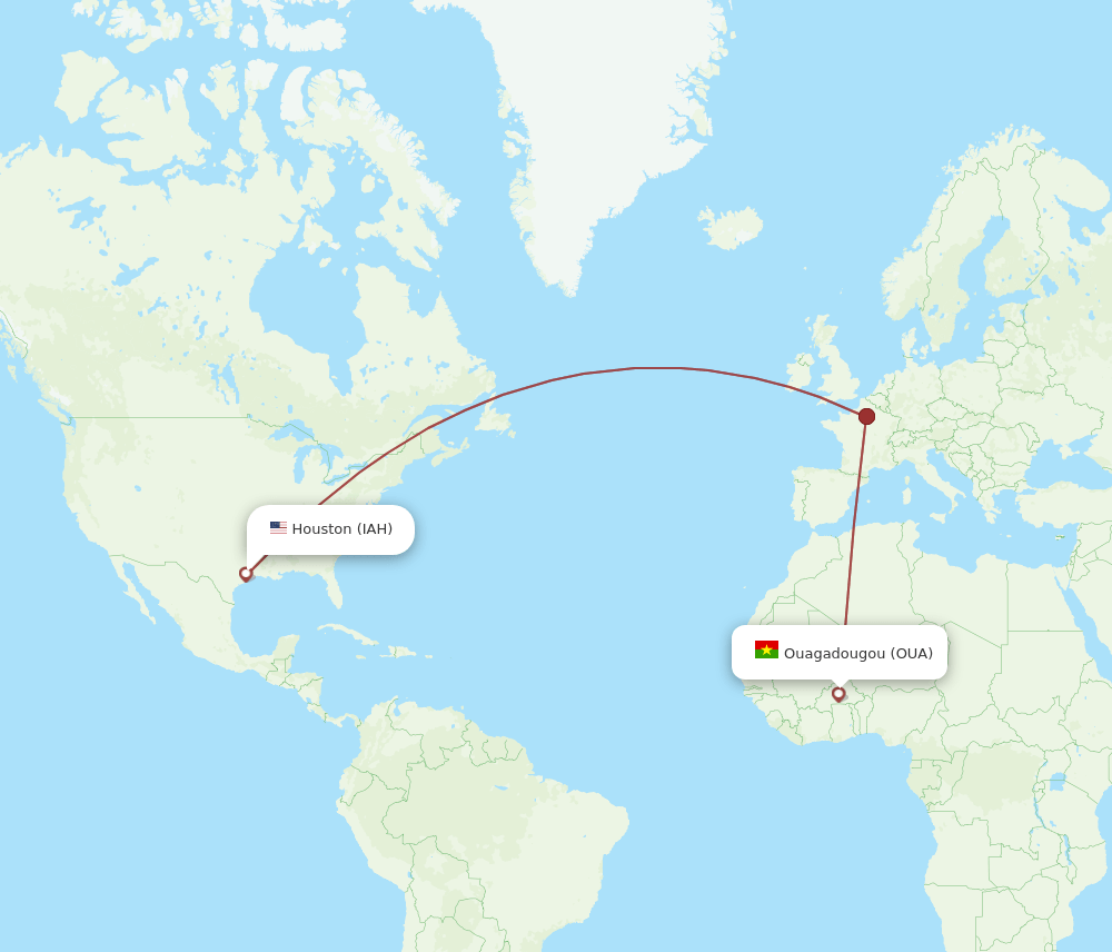 OUA-IAH flight routes