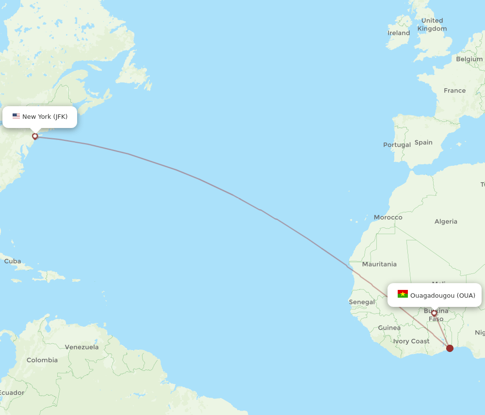 OUA-JFK flight routes