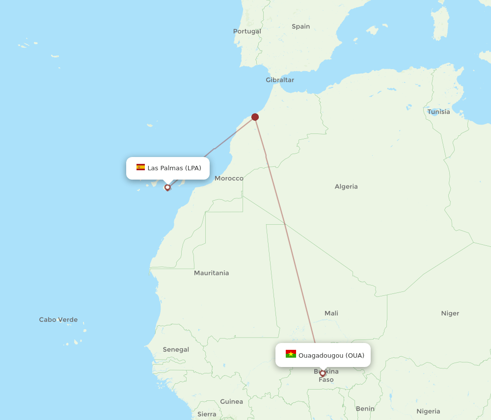 LPA to OUA flights and routes map