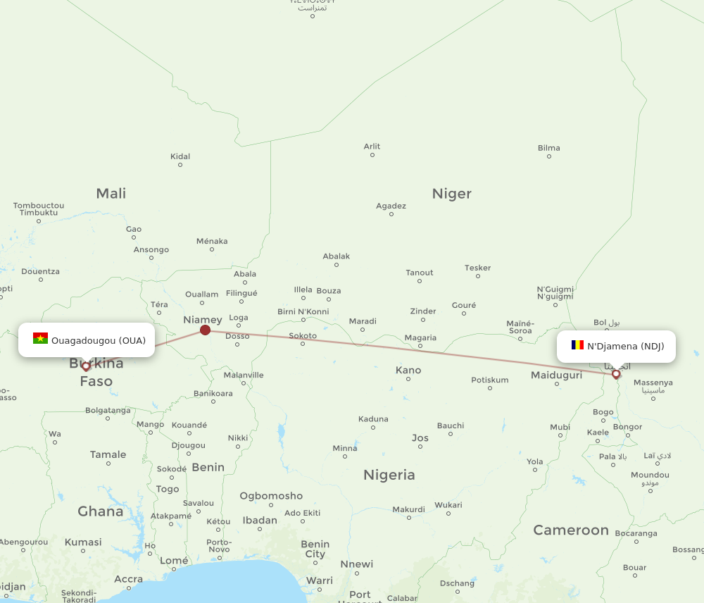 NDJ to OUA flights and routes map