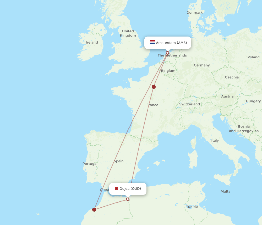 OUD to AMS flights and routes map