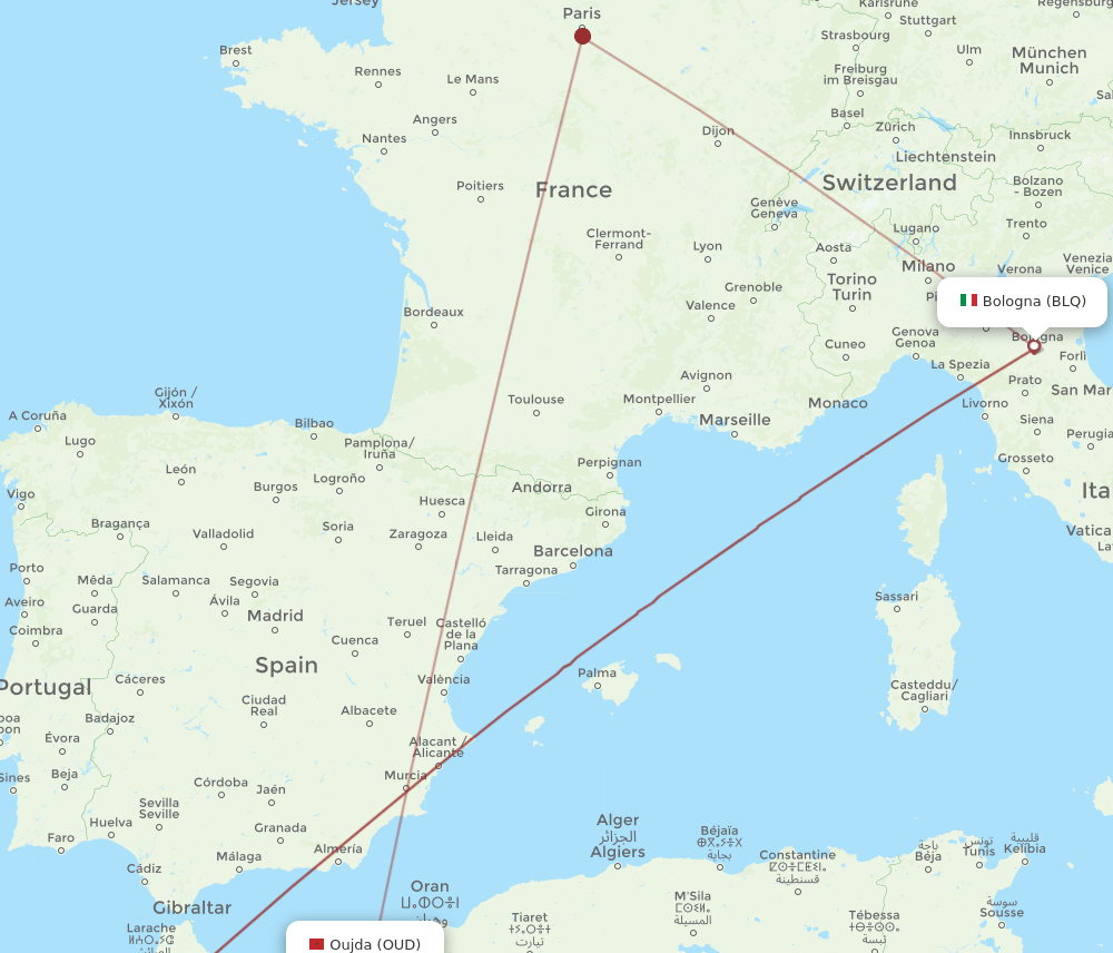 OUD-BLQ flight routes