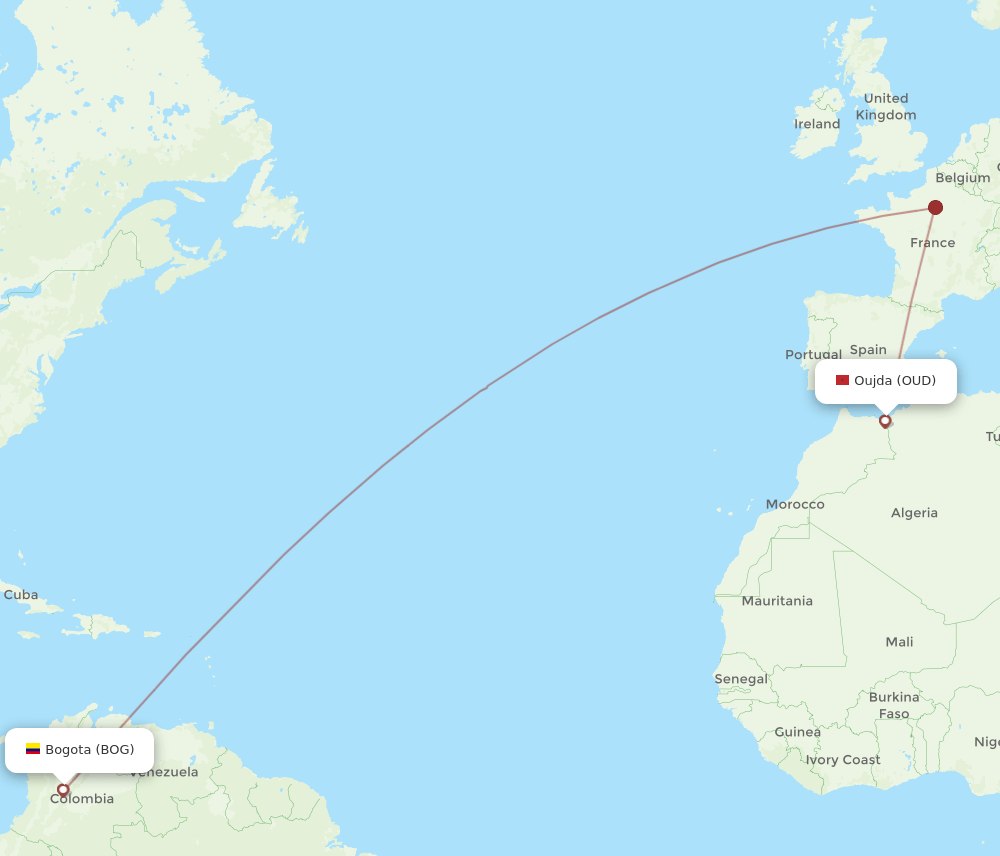 OUD-BOG flight routes