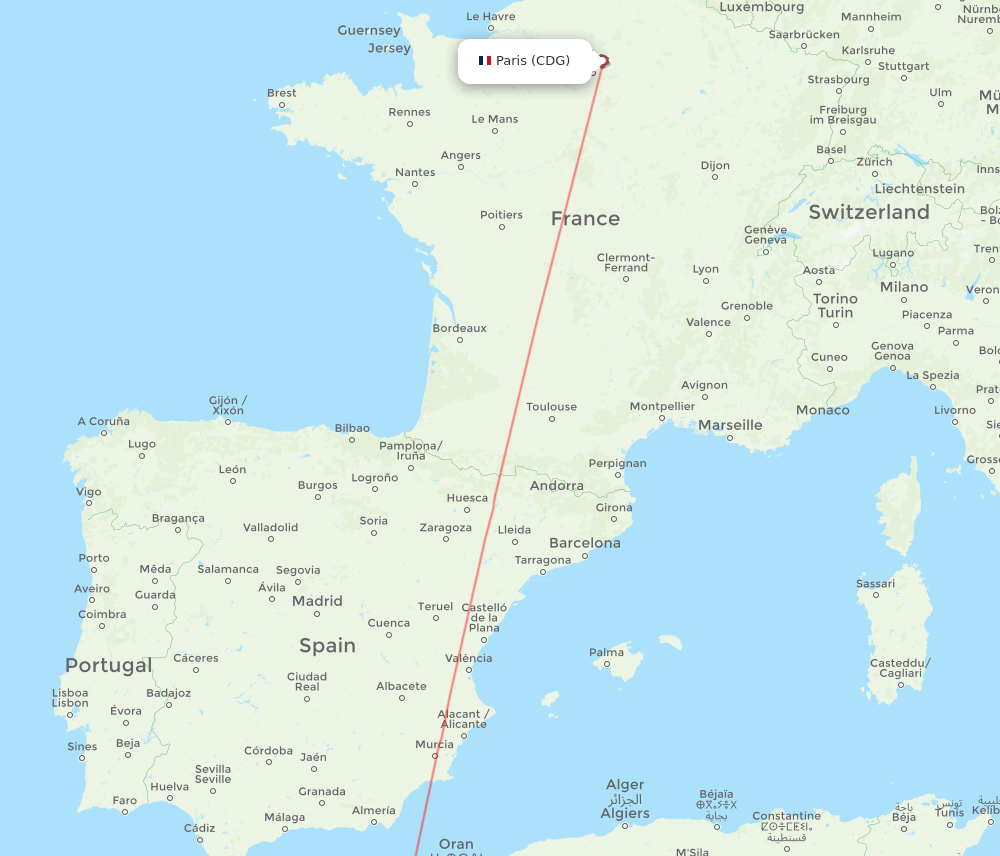 OUD-CDG flight routes