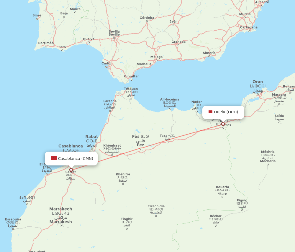 OUD to CMN flights and routes map