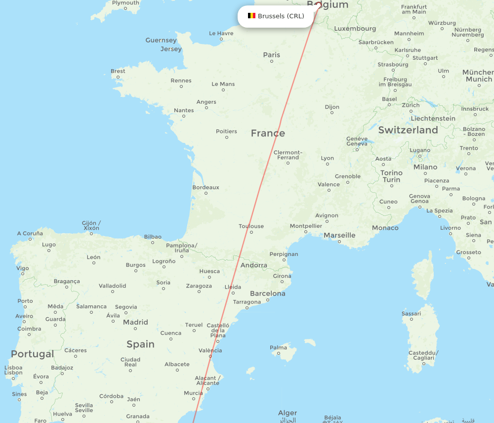 OUD to CRL flights and routes map