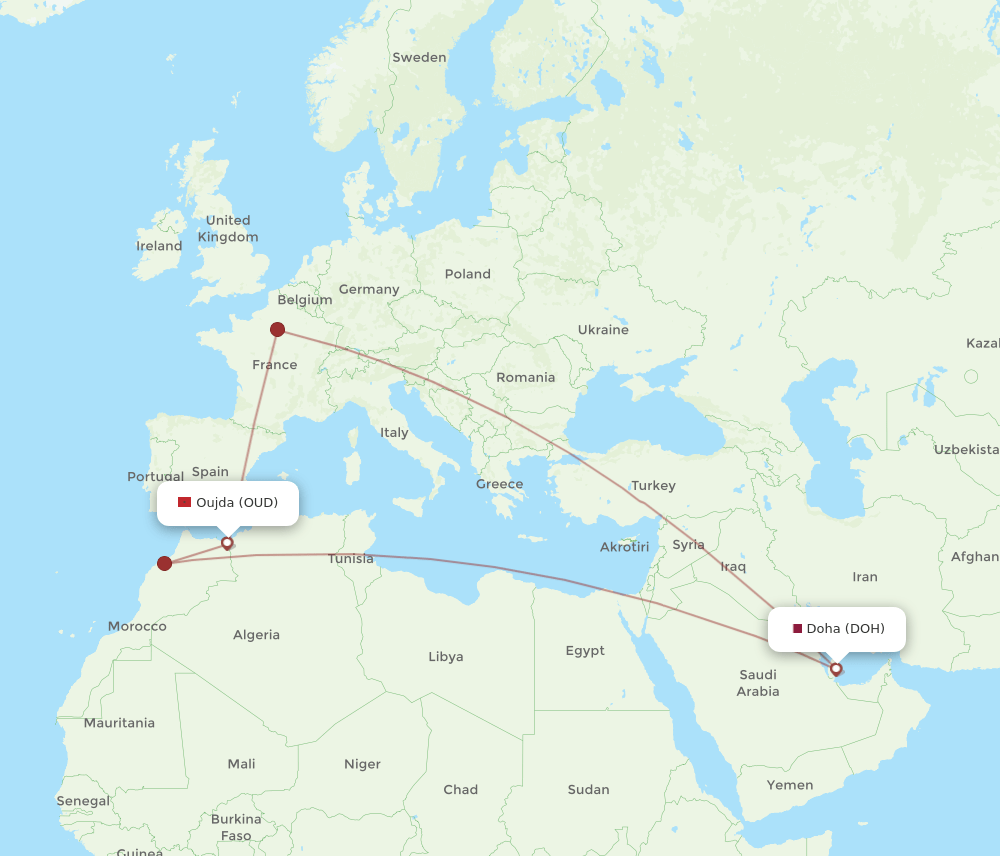 OUD-DOH flight routes