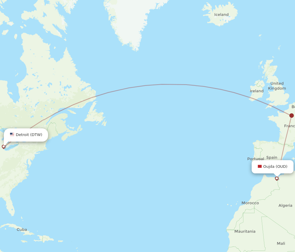 OUD-DTW flight routes