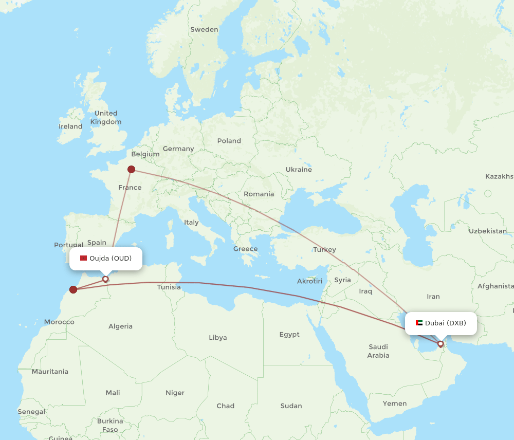 OUD-DXB flight routes