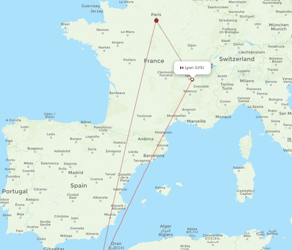OUD-LYS flight routes