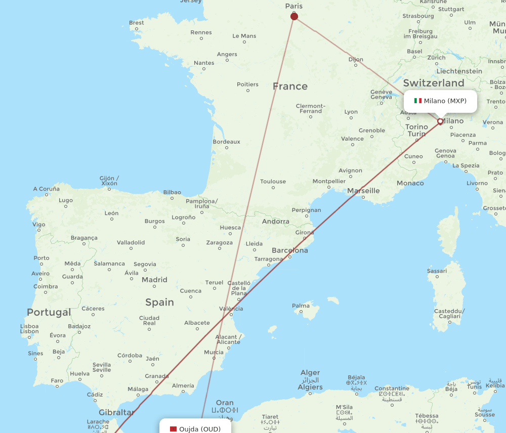 OUD-MXP flight routes